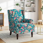 Pia Ricco Set of 2 Floral Accent Chairs, High Back Upholstered Armchairs with Retro Wingback Design, Nailhead Trim & Solid Wood Legs for Living Room Bedroom(Peacock Blue)