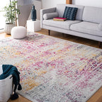 SAFAVIEH Area Rug 9x12 - Evoke Collection - Large - Ivory & Fuchsia, Distressed Design, Non-Shedding & Easy to Clean, Ideal for Living Room, Bedroom, Dining Space (EVK256Q)