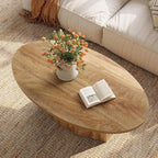 Oval Coffee Table, 47-Inch Living Room Table with Polygonal Pedestal, Modern Center Accent Furniture, Child-Friendly, Easy to Assembly, Yellowish Brown