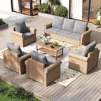 Patio Furniture Set 6 pcs, Wicker Rattan Outdoor Furniture with 5.5” Thick Cushions, 3-Seat Sofa, 4 Chairs and Coffee Table, Outdoor Conversation Set for Garden Backyard Deck, 7 Seats Grey