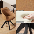 Zouron Mid Century Modern Accent Chair with Black Oak Wood Legs, Upholstered Swivel Chair No Wheels, Side Accent Armchair Vanity Chair for Small Space Home Office Living Room Bedroom, Brown