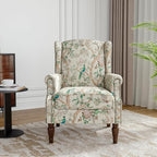 Wingback Accent Chair, High Back Upholstered Armchair, Printed Fabric Wingback Arms Chairs with Wood Legs, Single Sofa Reading Chair for Bedroom Living Room, Bird