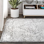 JONATHAN Y Modern Vintage Medallion Light Gray 9' Round Indoor Area Rug, Country, Floral, Easy-Cleaning for Living Room, Bedroom, Kitchen, Pet Friendly, Non-Shedding (MDP100A-9R)