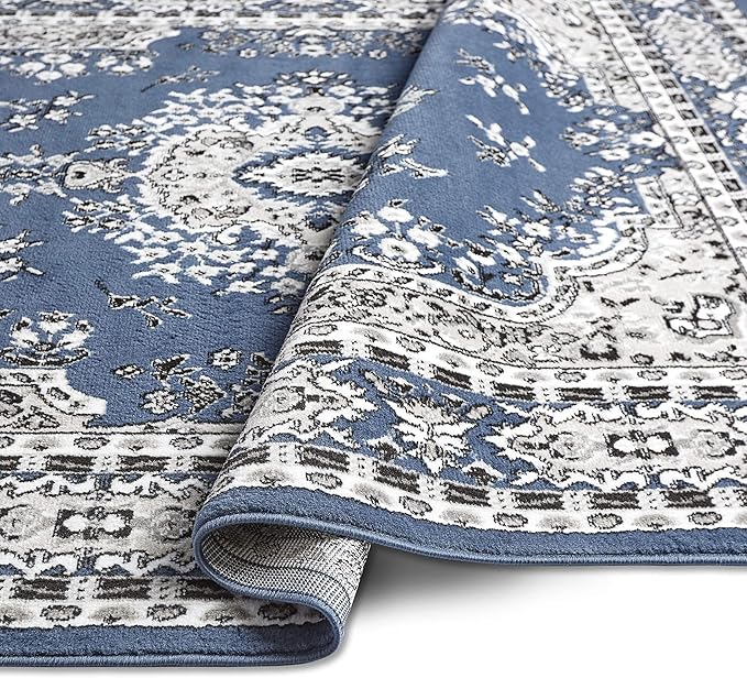 Home Dynamix Premium Sakarya Traditional Medallion Border Area Rug, Midnight Blue, 7'8"x10'7" Rectangle