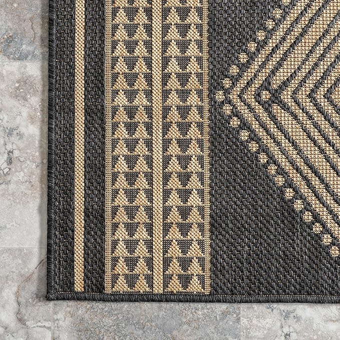nuLOOM 2' x 3' Outdoor Tribal Geometric Area Rug, Stain Resistant, Weather Resistant, High Traffic, Patio, Balcony, Outside, Ranya Dark Grey