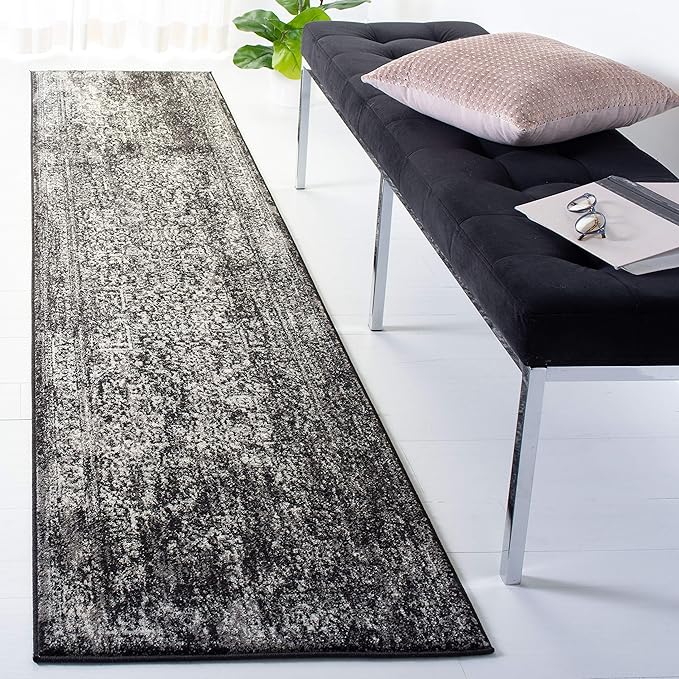 SAFAVIEH Evoke Collection Runner Rug - 2'2" x 15', Black & Grey, Distressed Design, Non-Shedding & Easy to Clean, Ideal for Foyer, Bedroom, Kitchen, Hallway (EVK256R)