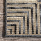 nuLOOM 9'6" x 12' Outdoor Area Rug, Casual Design With Striped Border, Stain Resistant, Highly Durable, For Patio, Balcony, Bedroom, Living Room, Dining Room, Bathroom, Dark Grey