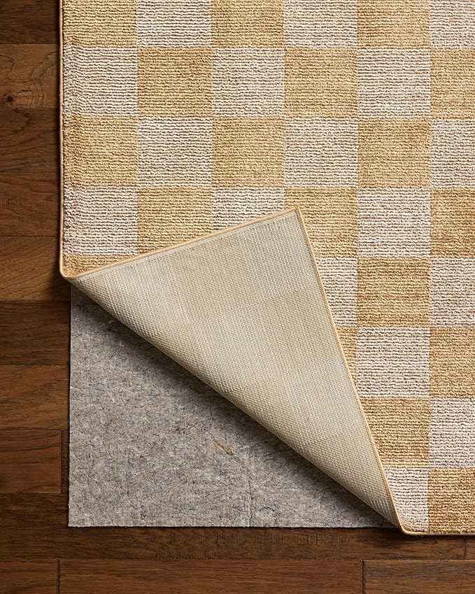Loloi Chris Loves Julia Calvin Collection CLV-01 Apricot/Ivory 9'-6" x 12'-6" Area Rug Checkered Neutral Soft Living Room Bedroom Carpet