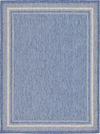 Unique Loom Outdoor Border Collection Area Rug - Soft Border (9' x 12' Rectangle, Blue/ Ivory)
