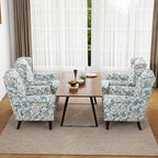 Accent Chair, Upholstered High Back Floral Armchair with Nailhead Trim & Wood Legs, Comfy Wingback Reading Single Sofa Chair for Small Spaces, Living Room, Bedroom ( Boho Blue Floral, Set of 2)