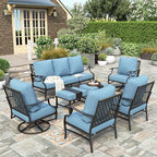 HERA'S HOUSE 7 Piece Patio Furniture Set, 2 x Swivel Chair, 2 x Leg Chair, 2 x Ottoman, 1 x 3-Seat Sofa, All Cushioned 9 Seats Metal Outdoor Conversation Set for Lawn Garden Backyard