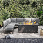 Sundale Outdoor 7 Pieces Metal Patio Furniture Set with Fire Pit Table, Outdoor Sectional Sofa with 6" Olefin Cushion, Modern Outdoor Conversation Sets (6 Seats, Grey Frame)
