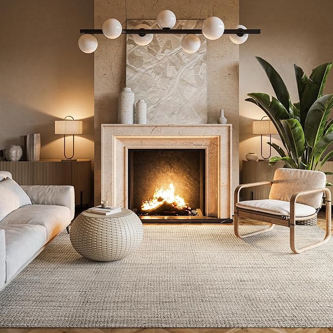 nuLOOM Ashli Solid Farmhouse Jute Area Rug, 5' x 8', Off-white, Rectangular, 0.5" Thick