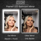 ISKM Framed LED Mirror for Bathroom 57"x36", Dimmable LED Bathroom Mirror with Lights, Anti-Fog, Front and Backlit Lighted Mirror 3-Colors, Shatterproof, Memory Function