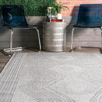 nuLOOM 9'6" x 12' Outdoor Tribal Geometric Area Rug, Stain Resistant, Weather Resistant, High Traffic, Patio, Balcony, Outside, Ranya Light Grey