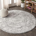 JONATHAN Y Modern Vintage Medallion Light Gray 9' Round Indoor Area Rug, Country, Floral, Easy-Cleaning for Living Room, Bedroom, Kitchen, Pet Friendly, Non-Shedding (MDP100A-9R)