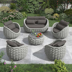 Cushioned Outdoor Patio Furniture Set: 6 Pieces Aluminum Porch Conversation Sofa Set - Modern Hand Woven Rope Deck Couch Set - No Assembly All Weather for 661lbs Yard Garden Poolside Hotel, Gray