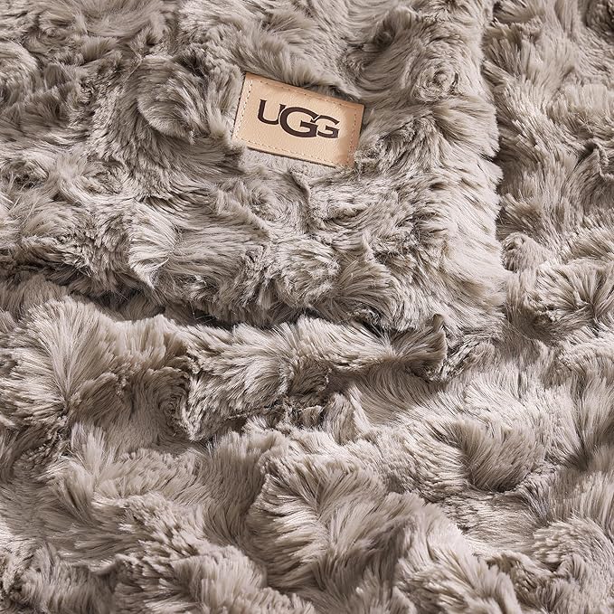 UGG Faux Fur Full/Queen Size Blanket, Double-Sided Warm Cozy Blanket, Extra Large Throw for Sofa, Washable Bedding for Full or Queen Size Bed, Cute Room Decor, 90" x 90", Oyster Brown (Adalee)