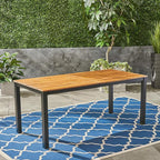 Christopher Knight Home Zak Outdoor 71" Acacia Wood Dining Table, Teak Finish, Black
