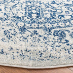 SAFAVIEH Evoke Collection Area Rug - 6'7" Round, Ivory & Navy, Distressed Design, Non-Shedding & Easy to Clean, Ideal for Living Room, Bedroom, Dining Space (EVK256N)