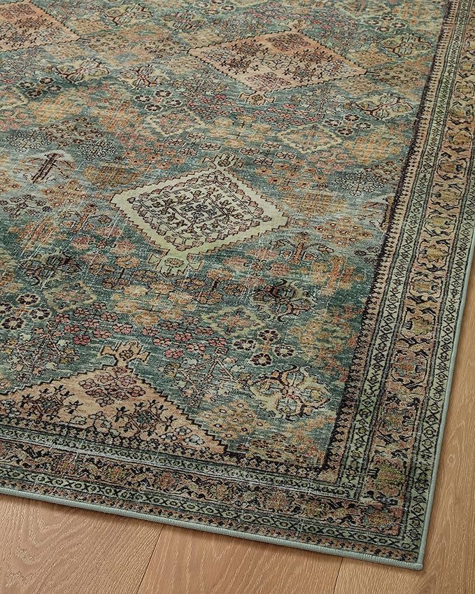Loloi Magnolia Home by Joanna Gaines Sinclair Collection SIN-03 Turquoise/Multi 2'-3" x 7'-6", .25" Pile Height, Machine Washable, Runner Rug