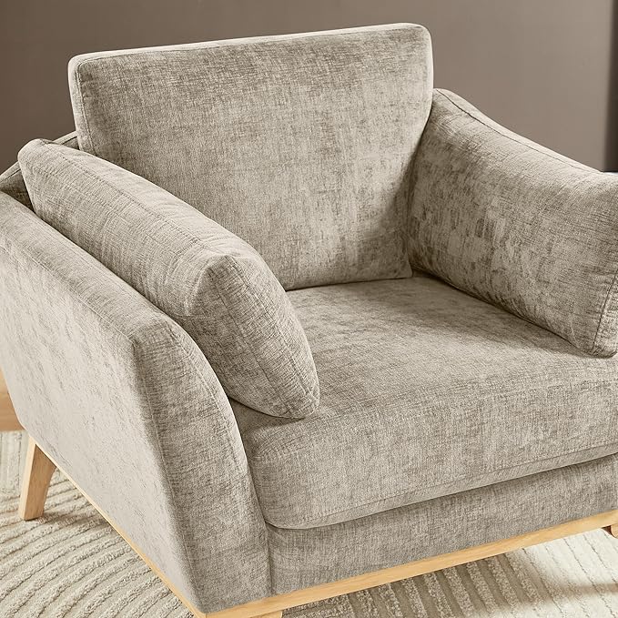 VANOMi Large-Sized Accent Chair, Thick Cushion Bedroom Reading Chair, Comfortable Living Room Single Sofa, Chenille Camel