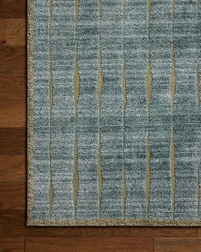 Loloi Chris Loves Julia Calvin Collection CLV-02 Ocean/Olive 3'-6" x 5'-6" Accent Rug Checkered Neutral Soft Living Room Bedroom Carpet