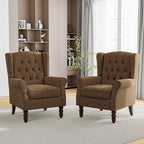 Mid-Century Modern 2-Piece Wingback Chair Set - Plush Upholstered Accent Chairs with Solid Wood Legs, High Back Lounge Seating for Living Room, Bedroom & Office - Retro Matched Pair (Creamy Brown)