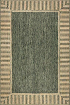 nuLOOM 4' x 6' Outdoor Area Rug, Casual Design with Striped Border, Stain Resistant, Highly Durable, for Patio, Balcony, Bedroom, Living Room, Dining Room, Bathroom, Dark Green