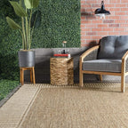 nuLOOM 6' 7" x 9' Outdoor Area Rug, Casual Design With Striped Border, Stain Resistant, Highly Durable, For Patio, Balcony, Bedroom, Living Room, Dining Room, Bathroom, Light Brown