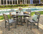 POLYWOOD Lakeside 5-Piece Round Dining Set, 48" Table, 4 Chairs, Outdoor Patio Furniture, Fade-Proof Black Recycled Plastic, Deck Garden Backyard