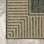 nuLOOM 4' x 6' Outdoor Area Rug, Casual Design with Striped Border, Stain Resistant, Highly Durable, for Patio, Balcony, Bedroom, Living Room, Dining Room, Bathroom, Dark Green