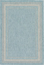 Unique Loom Outdoor Border Collection Area Rug - Soft Border (6' 1" x 9' Rectangle, Aquamarine/ Ivory)
