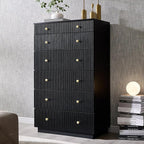 Fluted 7 Drawer Dresser for Bedroom, 48" Tall Black 7 Drawer & Chests of Drawers, Wood Modern Chest of Drawers with Deep Storage for Bedroom, Closet Hallway, Entryway, Living Room, Black