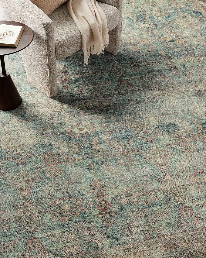 Loloi Magnolia Home by Joanna Gaines Banks Collection BAN-01 Ocean/Spice 2'-6" x 9'-6", .13" Pile Height, Machine Washable, Runner Rug