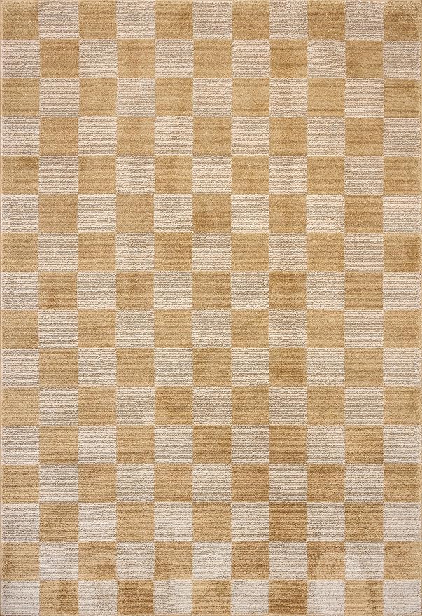 Loloi Chris Loves Julia Calvin Collection CLV-01 Apricot/Ivory 9'-6" x 12'-6" Area Rug Checkered Neutral Soft Living Room Bedroom Carpet
