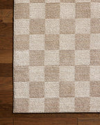 Loloi Chris Loves Julia Calvin Collection CLV-01 Pebble/Ivory 2'-7" x 7'-6" Runner Rug Checkered Neutral Soft Living Room Bedroom Carpet