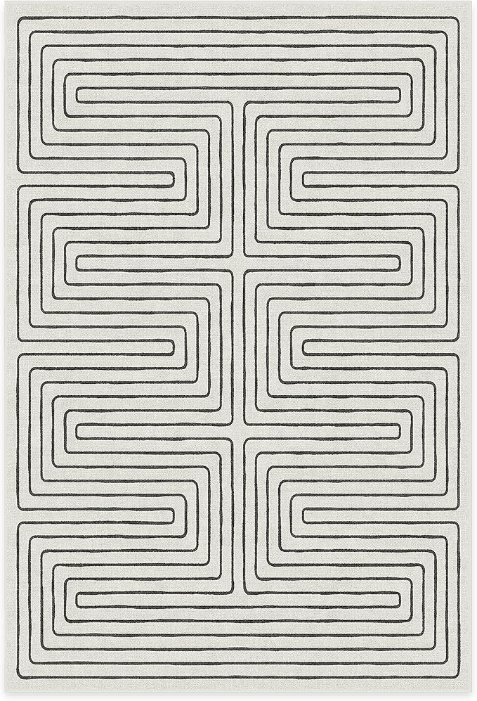 RUGGABLE x Jonathan Adler Machine Washable Modern Area Rug – Labyrinth Black/Ivory 6x9, Stain-Resistant, Non-Slip – Medium Rugs for Living Room, Bedroom, Hallway, Entryway & Office–with Standard Pad