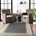 nuLOOM 9'6" x 12' Outdoor Area Rug, Casual Design With Striped Border, Stain Resistant, Highly Durable, For Patio, Balcony, Bedroom, Living Room, Dining Room, Bathroom, Dark Grey
