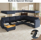 Modular Sectional Sofa Couches, Large Convertible Modular Couches With Storage, 7-Seater Sectional Sofa For Living Room, U Shaped Sectional Couch Sleeper Sofa With Chaise (BlueGrey, 7 Seats)