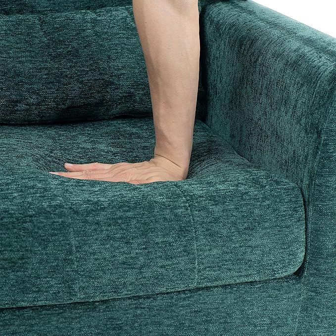 Accent Chair, Comfy Upholstered Living Room Chairs with High Tufted Backrest and Pillow, Wingback Reading Chair with Solid Wood Legs for Bedroom/Office, Chenille Fabric, Blackish Green