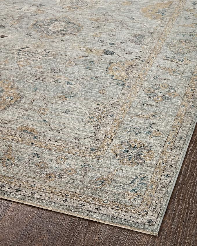 Loloi Magnolia Home by Joanna Gaines Millie Collection MIE-02 Sky/Gold 5'-3" x 7'-6", .25" Pile Height, Area Rug