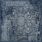SAFAVIEH Evoke Collection Area Rug - 5'3" Square, Navy & Ivory, Distressed Design, Non-Shedding & Easy to Clean, Ideal for Living Room, Bedroom, Dining Space (EVK256A)