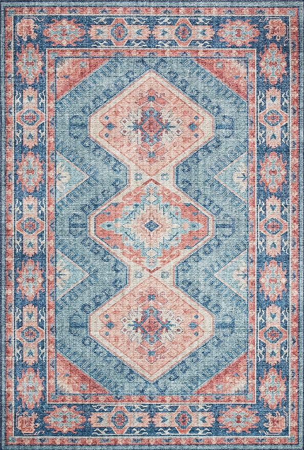 Loloi Skye Collection SKY-03 Turquoise/Terracotta 8'-0" x 8'-0" Round Area Rug