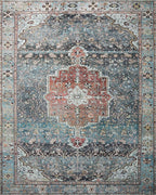 Loloi Margot Collection MAT-05 Ocean/Brick 7'-6" x 9'-6" Area Rug feat. CloudPile, No-Shed Easy Clean Large Patterned Area Rug for Living Room, Bedroom, Dining Area