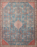 Loloi Layla Collection LAY-10 Marine/Clay 2'-6" x 9'-6" .13" Thick Runner Rug, Soft, Durable, Vintage Inspired, Distressed, Low Pile, Non-Shedding, Easy Clean, Printed, Living Room Rug