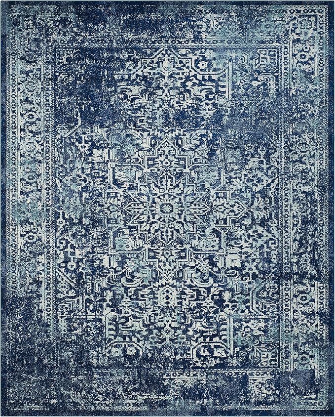 SAFAVIEH Evoke Collection 12' x 18' Navy/Ivory EVK256A Oriental Distressed Non-Shedding Living Room Bedroom Dining Home Office Area Rug