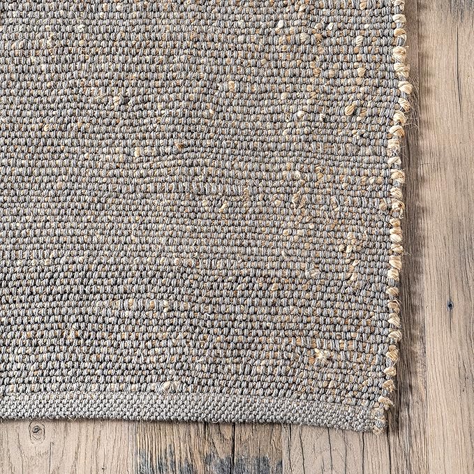 nuLOOM 2'6" x 10' Elfriede Jute & Cotton Hand Woven Area Rug, Elfriede Grey, Solid Rustic Farmhouse Style, Weaved Design, Natural Fiber, for Bedroom, Living Room, Dining Room, Hallway, Office