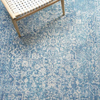SAFAVIEH Evoke Collection Area Rug - 5'3" Round, Blue & Ivory, Distressed Design, Non-Shedding & Easy to Clean, Ideal for Living Room, Bedroom, Dining Space (EVK256C)