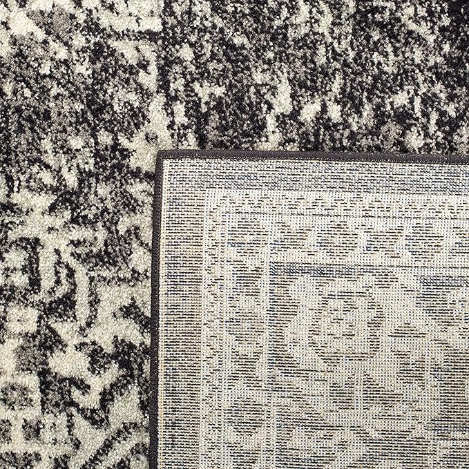 SAFAVIEH Evoke Collection Area Rug - 6'7" Square, Black & Grey, Distressed Design, Non-Shedding & Easy to Clean, Ideal for Living Room, Bedroom, Dining Space (EVK256R)